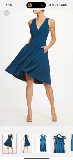 Dress the Population Teal Blue Sleeveless Fit & Flare Midi Dress w/ Pockets Size M