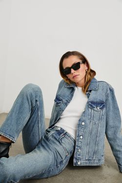 NWT Rails Los Angeles Grove Boyfriend Trucker Jacket Embossed Indigo Light Wash Denim Jacket  MSRP $248   more borrowing from the boys. The Grove is a