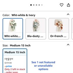 Ling's Moment White Bridal Bouquet Cascading, Ivory Wedding Bouquets for Bride, 15 Inch Bride Bouquets for Wedding Artificial Flowers Bouquets