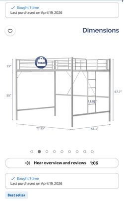 Metal Full Loft Bed Frame with Ladder