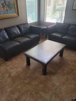 Complete Living Room Set, Leather Sofa, Loveseat, Coffee Table And End Table