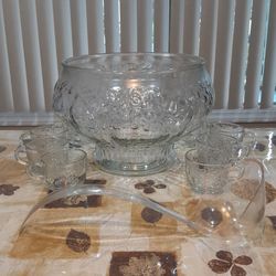 Vintage Clear Glass Punch Bowl 