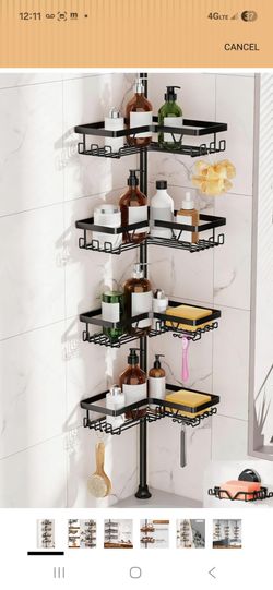 KEGII Shower Caddy Tension Pole, Rustproof Adjustable Corner Shower Organizer with 2 Suction Soap Holder, No-Drill Bathroom Storage Rack, Fits 25–114.