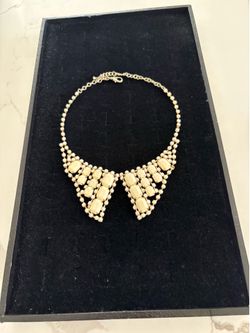 Elegant Cream Rhinestone Statement Necklace, 17”—19” inches adjustable