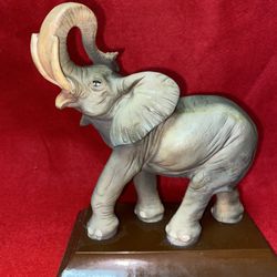7 Inch x 6 Inch Painted Alabaster Elephant Statue Imported From Greece
