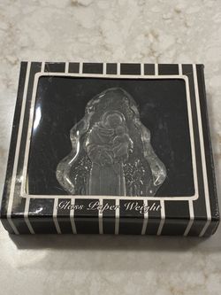 Vintage 1980’s Saint Joseph Holding Jesus Glass Paperweight ~ Etched- 4”H