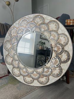 Pier 1 Round Capiz Shell & Mosaic Tile Mirror