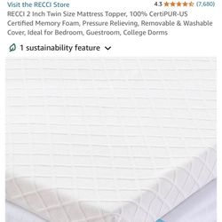 RECCI 2 Inch Twin Size Mattress Topper