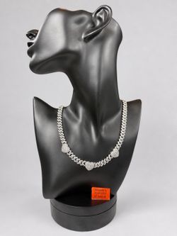 16” Solid Sterling Silver Moissanite Heart Cuban Link Necklace