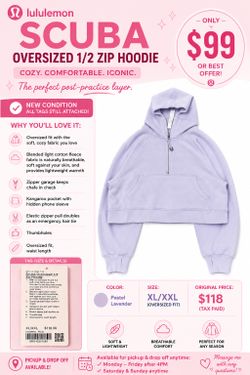 ✨ NEW Lululemon Scuba Oversized 1/2 Zip Hoodie XL/XXL – Pastel Lavender ✨