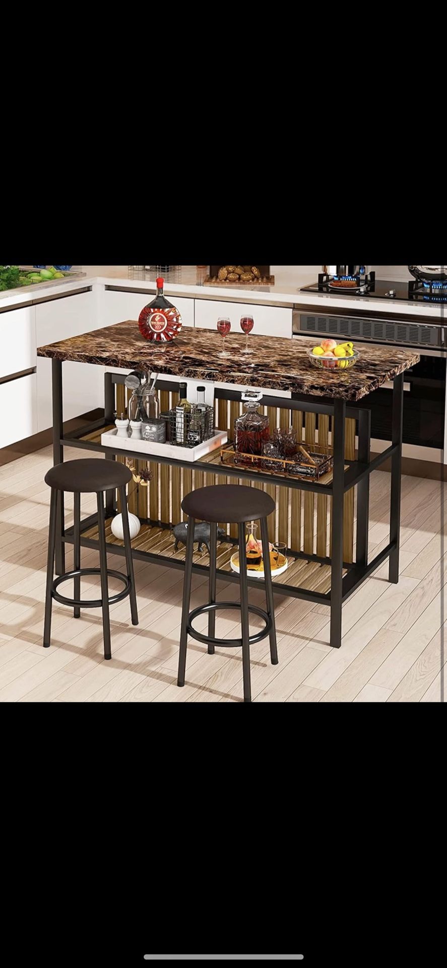 3 Piece Set of Dining Table Kitchen Table 2 Piece Set Marble Tables Set with Stool,Table