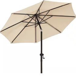 F255 $70 11 ft. Aluminum Market Umbrella Outdoor Patio Umbrella with Push Button Tilt Crank Garden, Lawn Pool in Beige  When dining or lounging outdo