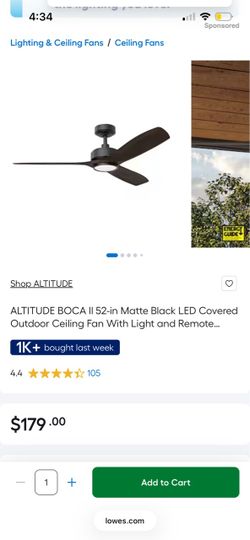 Altitude Boca II 52-in Matte Black LED Ceiling Fan