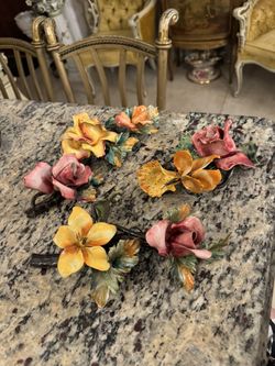 3 Piece Capodimonte Porcelain Painted Flowers