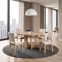 NATURAL TONES ROUND 5 PIECE DINING TABLE SET - COMEDOR