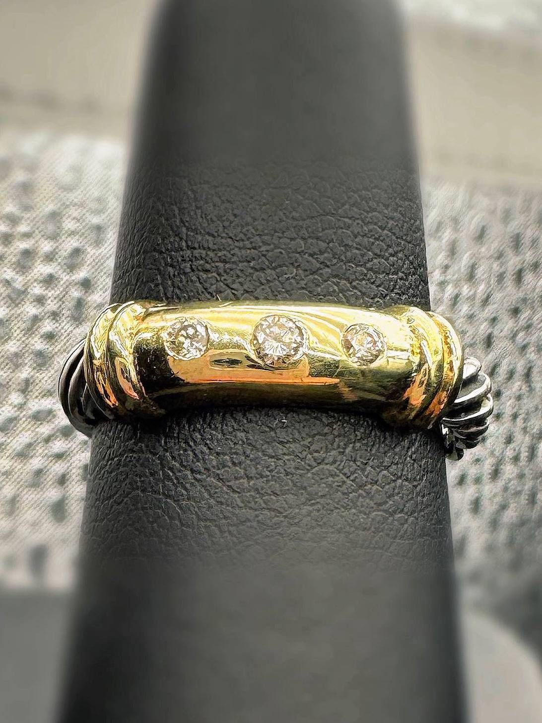 David Yurman 14k Gold & 925 Sterling Silver 5mm Cable Metro 3 Diamond Ring sz7.5