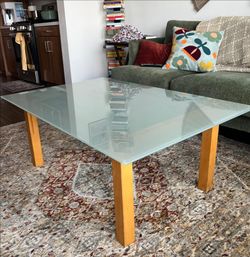 Glass Top Coffee Table with Wood Legs