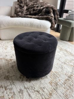 Modern Black Velvet Storage Ottoman