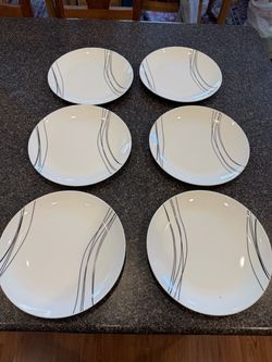 Set of 6 Blue Harbor Dinner Plates – Modern Black & White Design