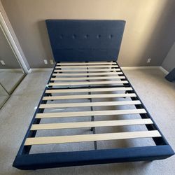 Full Size Upholstered Bed Frame – Blue w/ Headboard (Great Condition)
