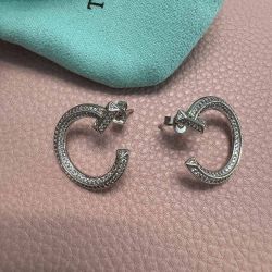 Tiffany T White Gold And Diamond Open Hoop Earrings