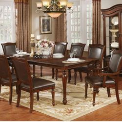 Brand New Brown Cherry & Espresso 9pc Formal Dining Table Set