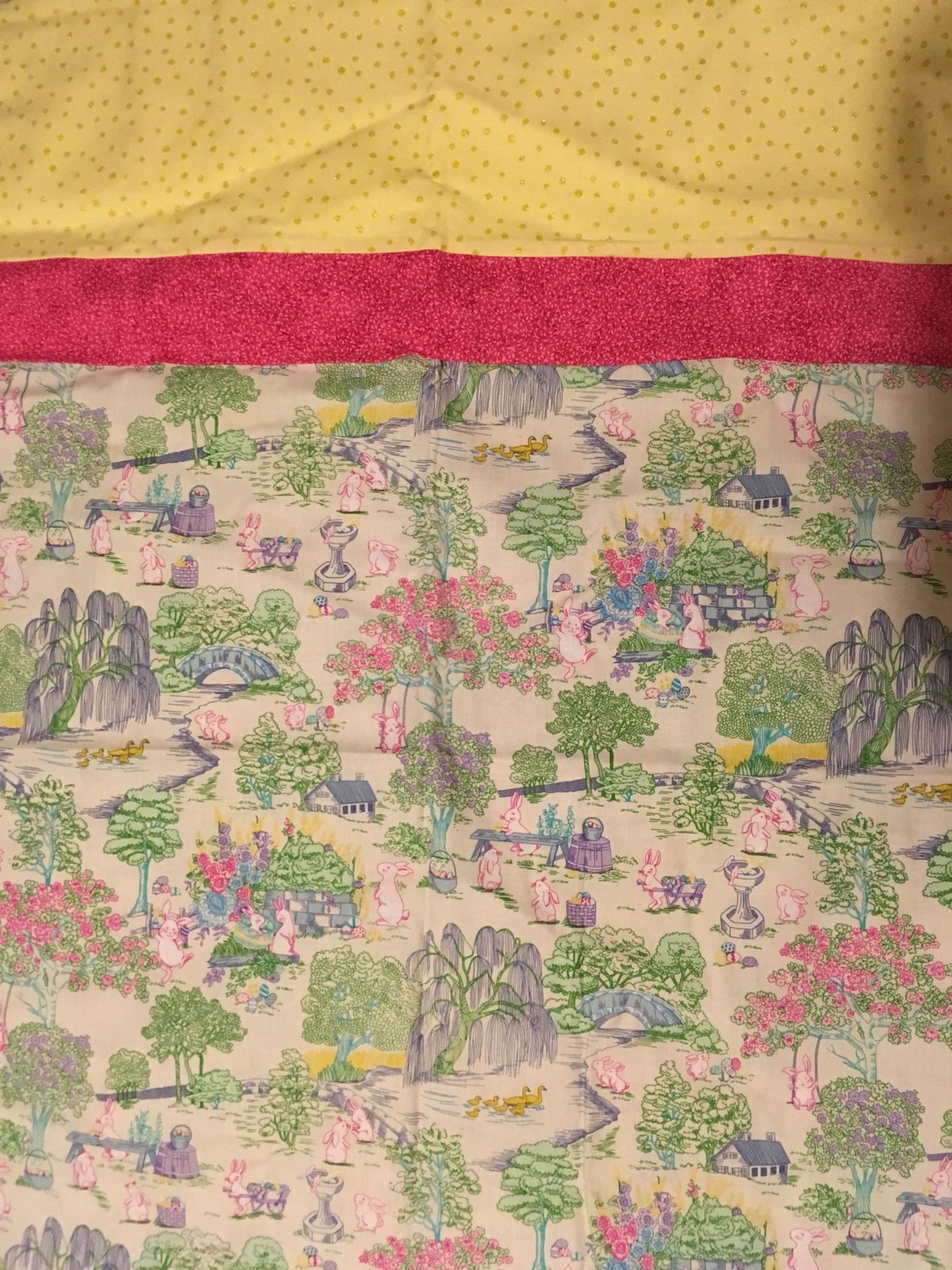 Handmade pillow case Easter bunny scene
