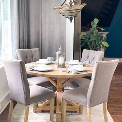 Custom Round  Dining Table  Modern Rustic Set Bench Restoration Hardware Breakfast Nook Table Solid Wood Custom Handcrafted Counter Bar 