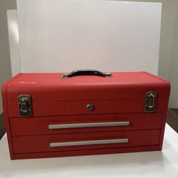 Vintage Kennedy Red Metal 2 Drawer Tool Box Chest