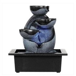 NEW AFOXSOS 10.2 IN ELECTRIC POLY RESIN WATERFALL FOUNTAIN WITH LED LIGHT