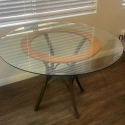 48” Round Glass Table And Matching Chairs