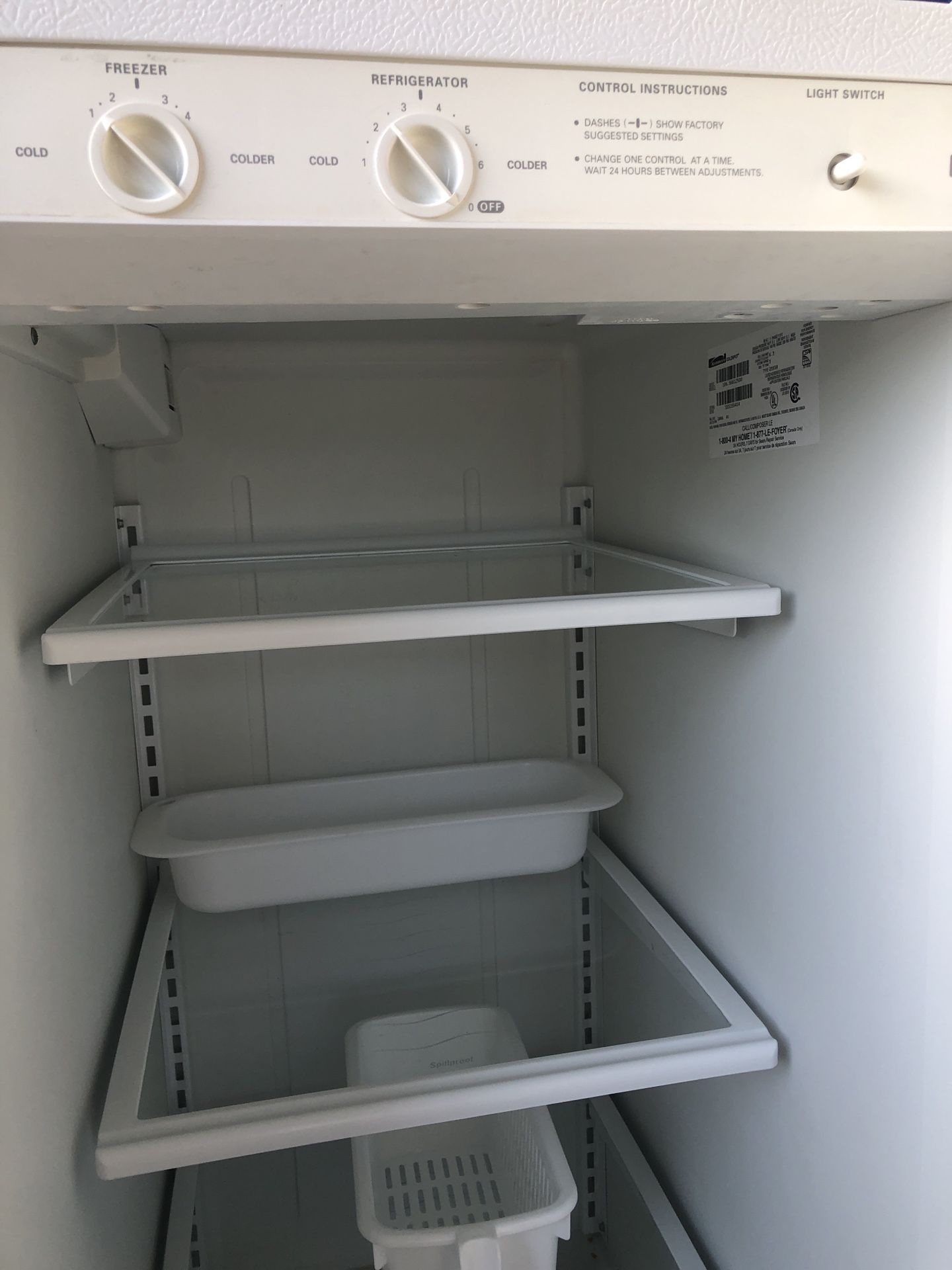 Kenmore Coldspot refrigerator model 106.56612500 (Dimensions
