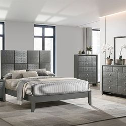 In Stock Special Gunmetal Color Queen Size 5pc Complete Bedroom Set Special 