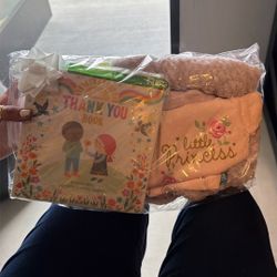 Baby Onsie , Bottles , Book And Blanket 