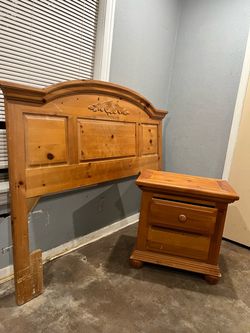 Pine Wood Headboard and Nightstand Set
