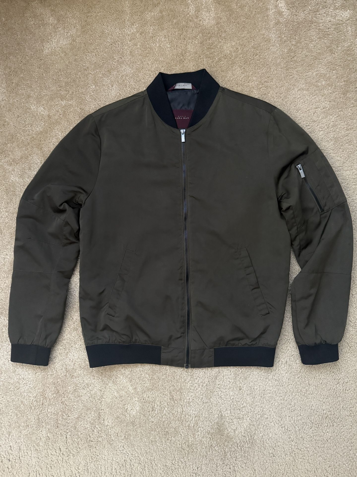 Zara Green And Black Bomber Jacket For
