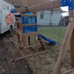 Swing Playset With Slide And Rock Climb 