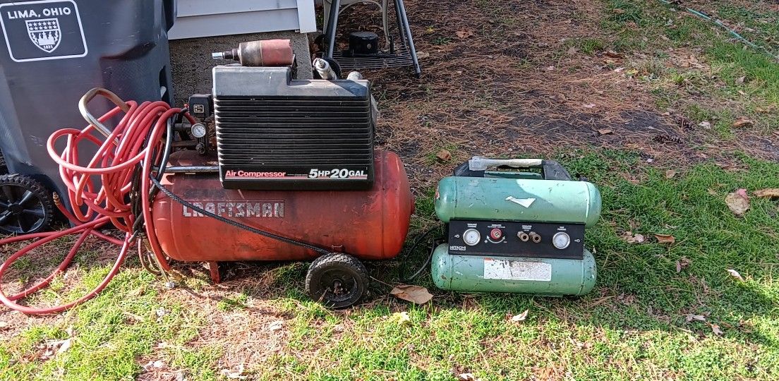 Two Craftman Industrial Ait Compressors And Ait Wrench And Impact