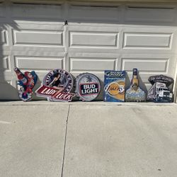 6 pieces Vintage 1990s Beer Metal Signs for Man Cave, Bar, Garage or rec room decorations