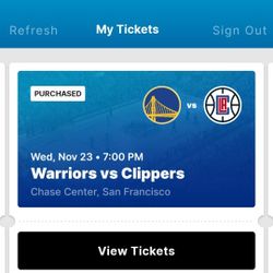 2 VIP TICKETS GOLDEN STATE WARRIORS VS LA CLIPPERS 11/23/22