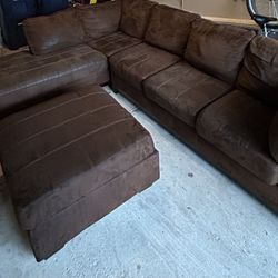 Dark Brown Sectional Couch Set With Ottoman 