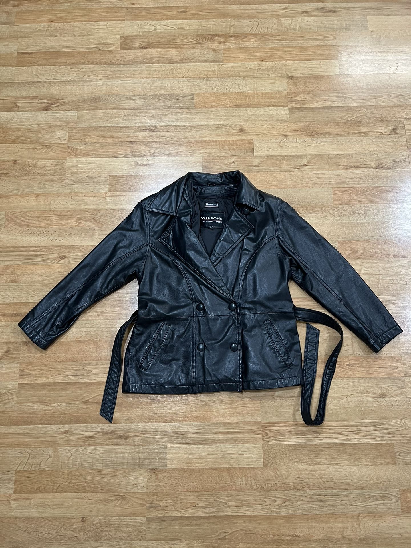 Wilson’s Leather Black Belted Leather Jacket — Thinsulate Lined, Size M