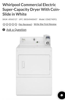 Whirlpool Super Capacity Coin Operator Dryer Gas NEW