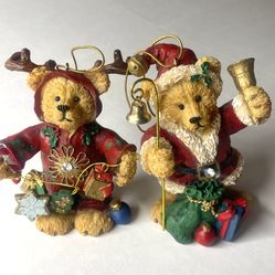 Lot of 2 Signature Vintage 1998 Teddy Bear Christmas Ornaments Resin Kirkland