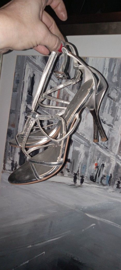 Aldo Silver Strappy Heels 3" Size 36