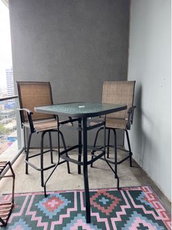 3 Pieces Patio High Top Bar Table and Swivel Chairs