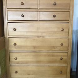 Light Natural Wood Tall Chest of Drawers – 6 Drawer Bamboo-Look Dresser / Highboy