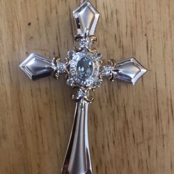 925 Sterling Silver Large Aquamarine Cross Pendant Necklace & Chain