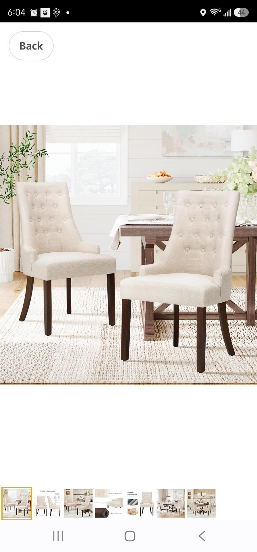 COLAMY Fabric Side Dining Chairs Set of 2, Wingback Upholstered Dining Room Chairs with Tufted Button, Living Room Chairs for Home Kitchen, Beige