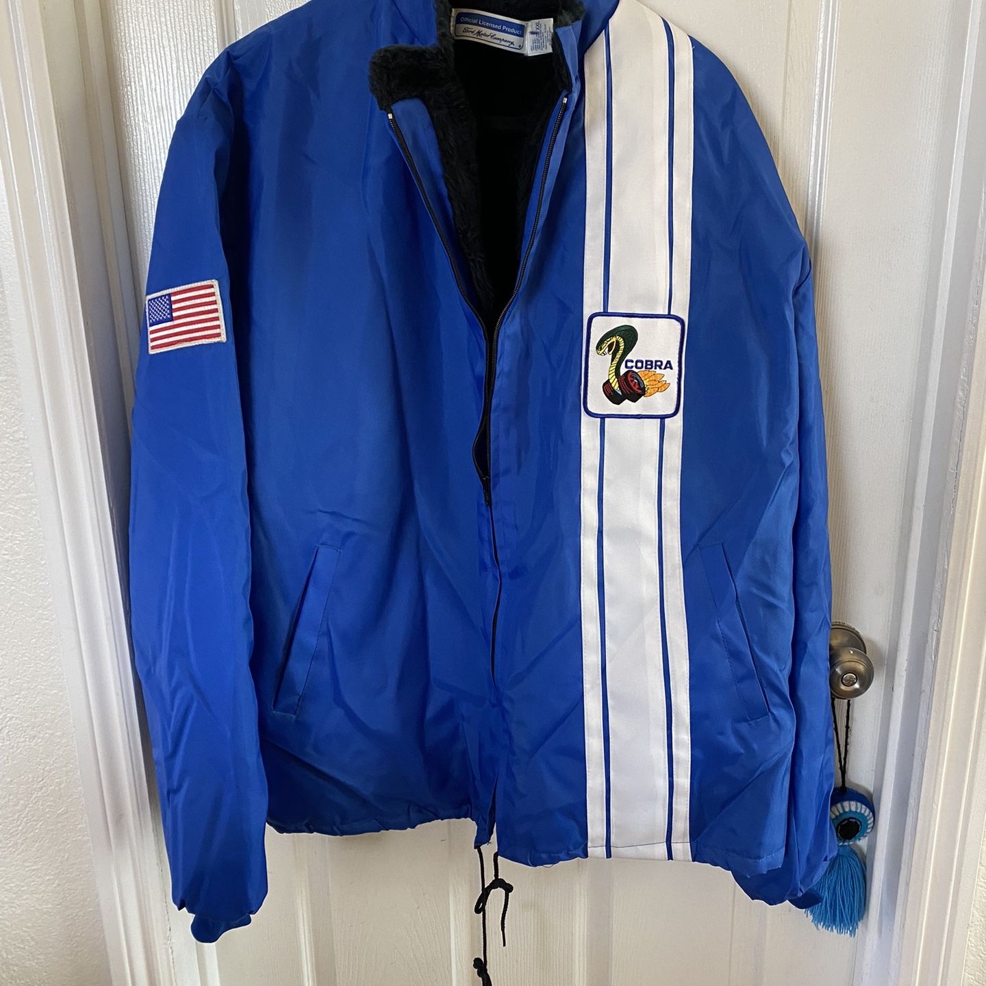 Vintage Ford Mustang Cobra Shelby Racing Fur Lined Blue Jacket